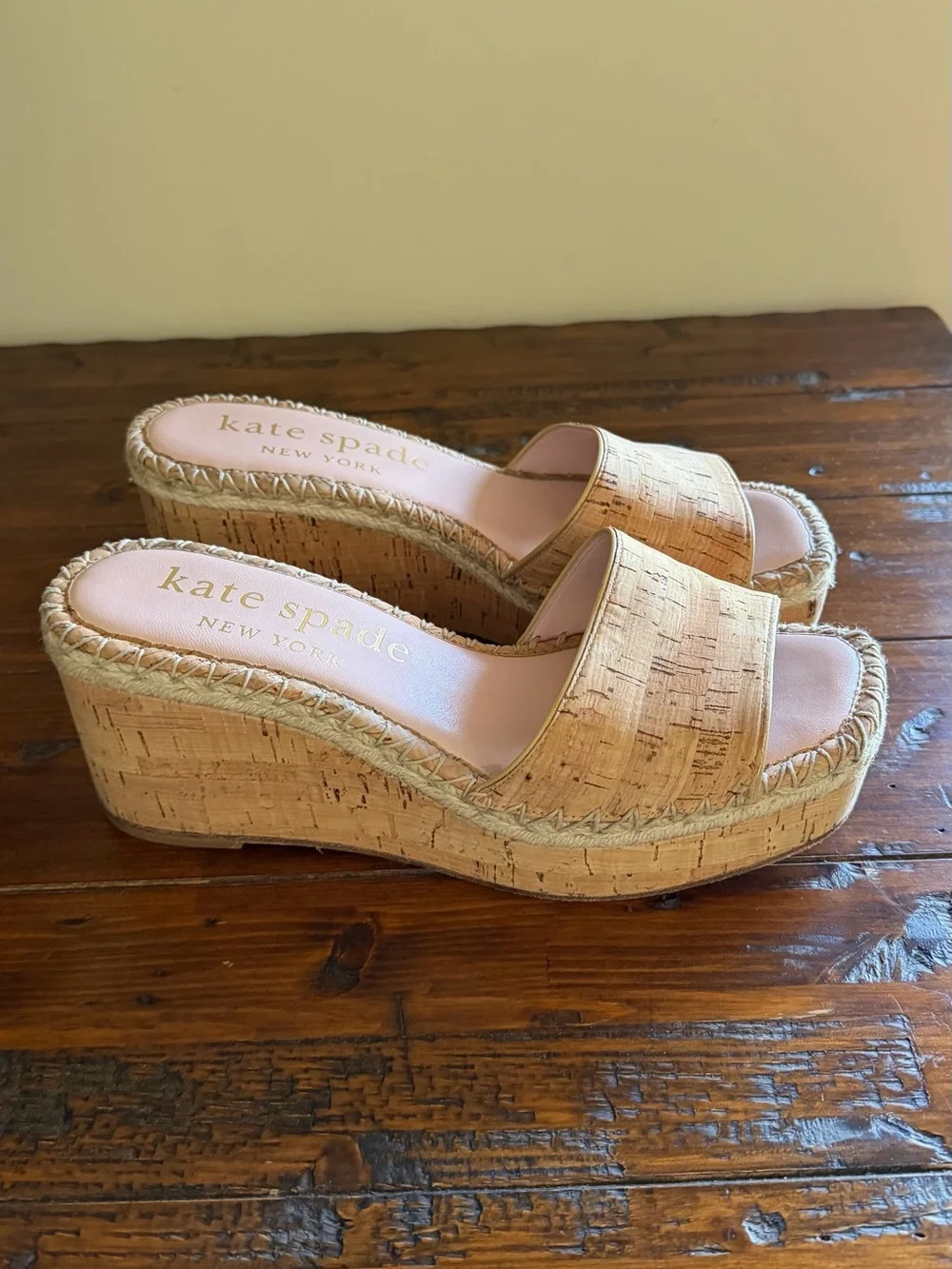 kate spade Natural Cork Espadrille Wedge Slides
